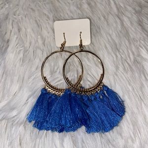 Blue Hoop Bohemian Tassel Earrings